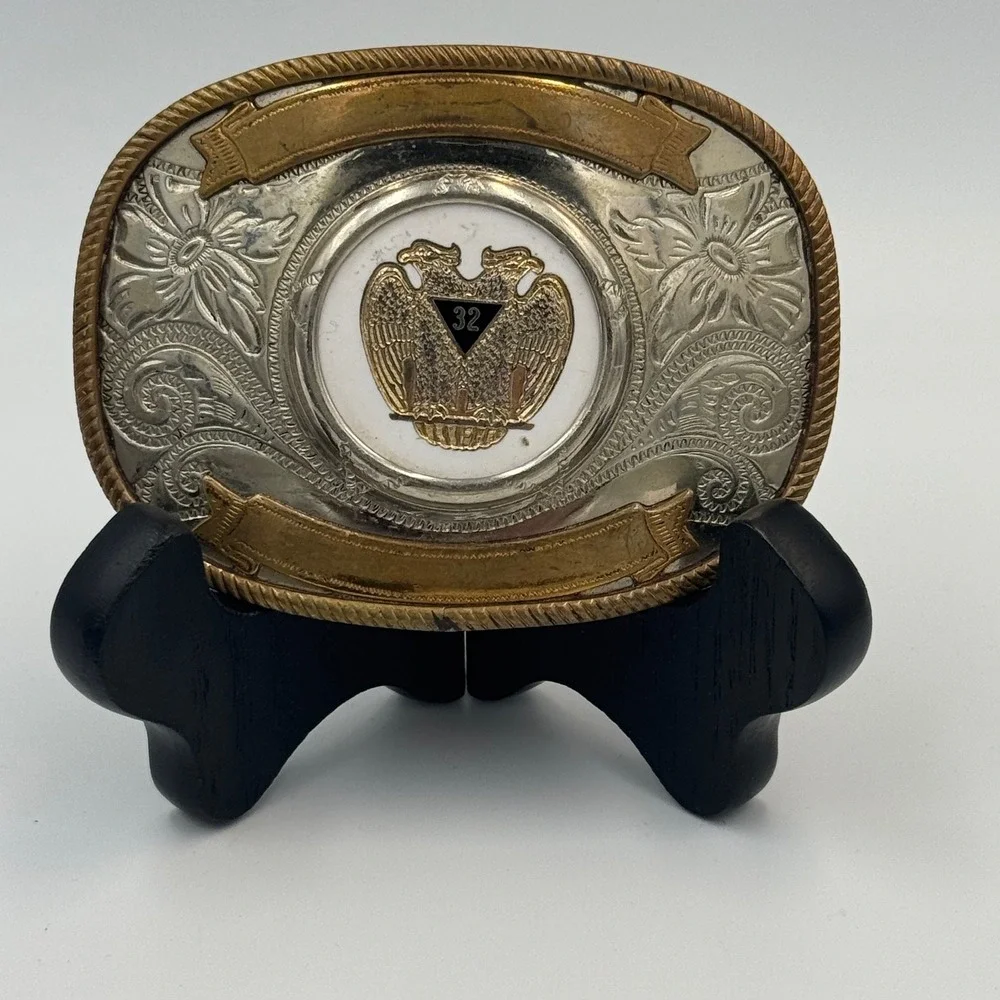 Vintage‎ German Silver Masonic 32nd Degree Scottish Rite Western Belt Buckle